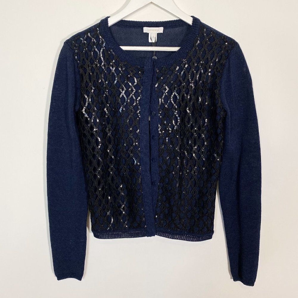 NEW Intropia Blue Cardigan with Black Sequin Overlay